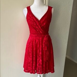 Goddess Red V-Neck Fit and Flare Mini Dress